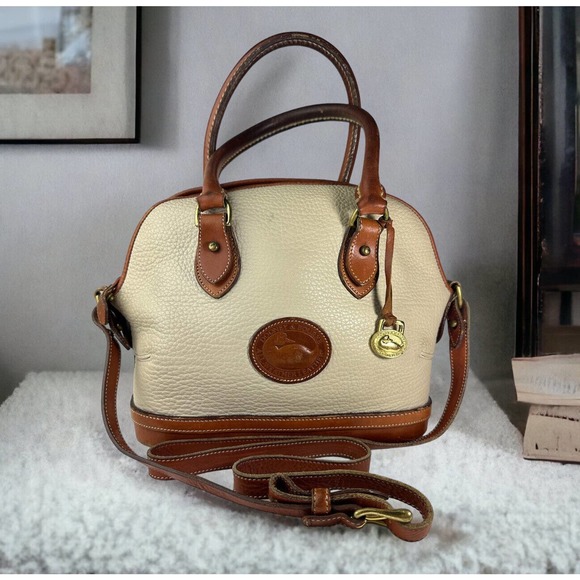 Dooney & Bourke Handbags - Dooney & Bourke Norfolk Domed Satchel Bag Taupe Tan Brown Purse Leather Handbag